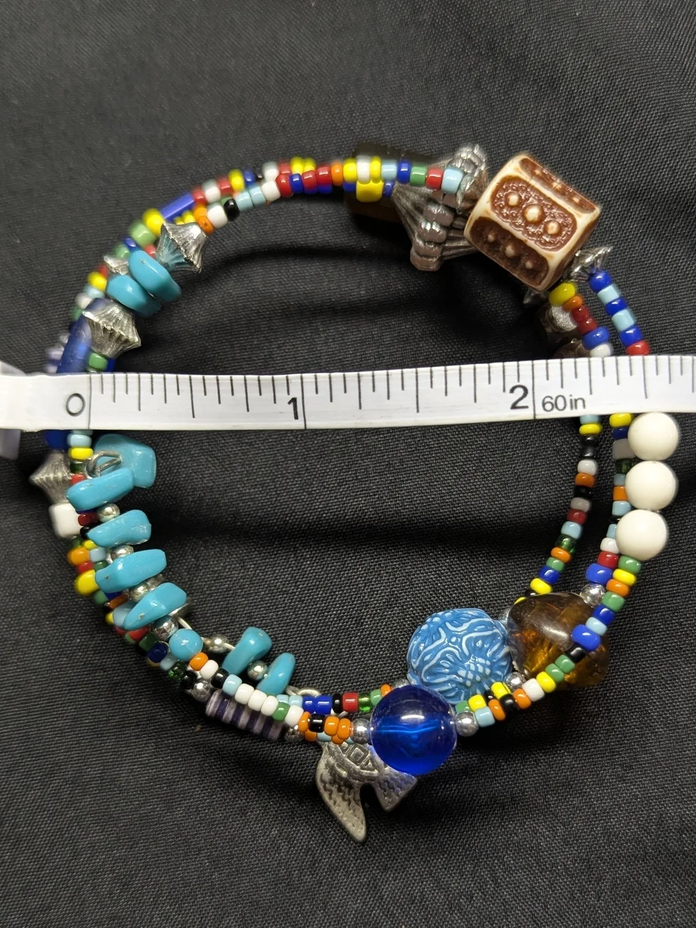 Bohemian Turquoise Multicolor Beaded Wrap Bracelet with Bird Charm